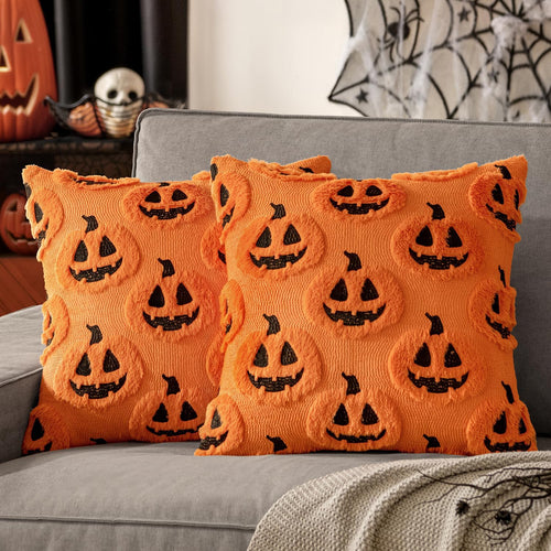 Pumpkin Patch Faux Fur Throw Pillow Covers - 18x18in, Set of 2 (Orange & Black)