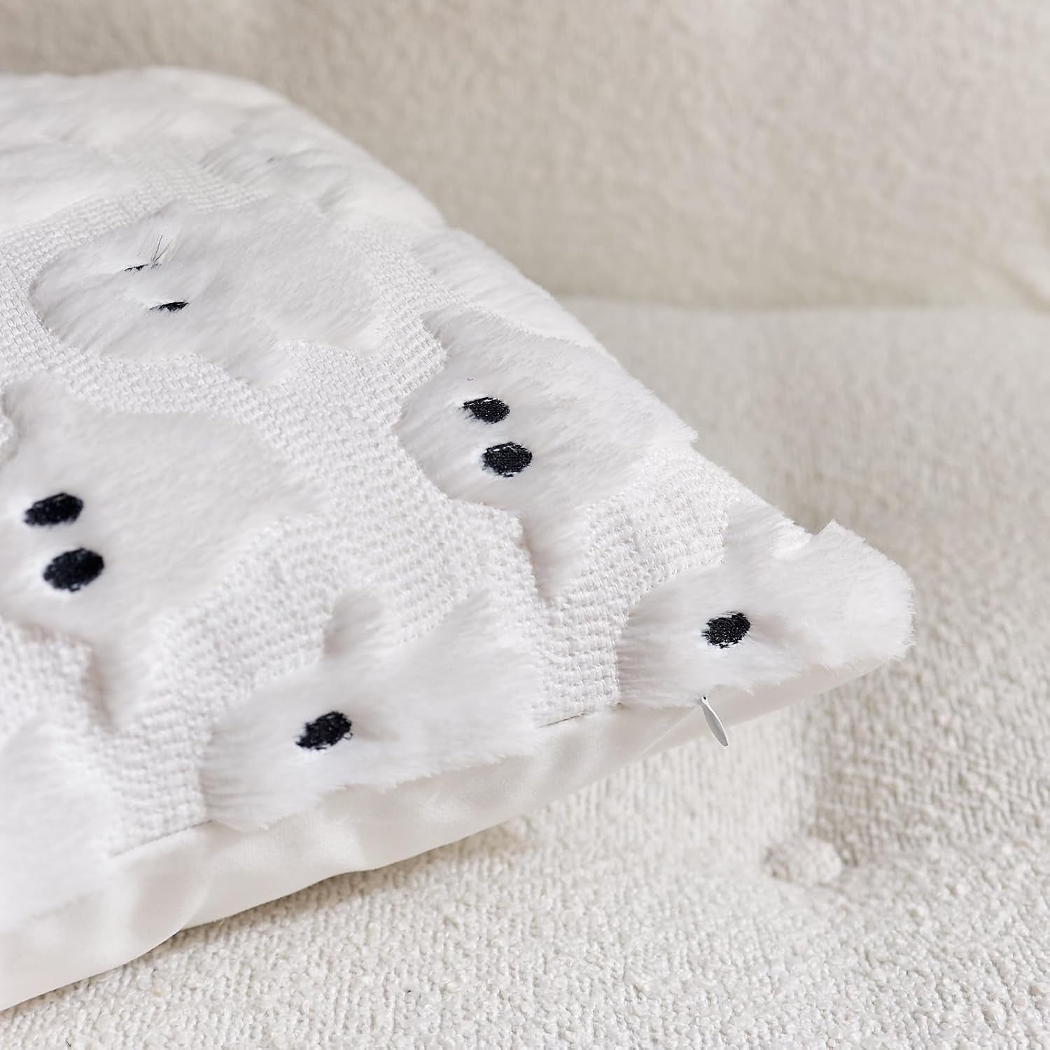 White Ghost Faux Fur Throw Pillow Covers - 18x18in, Set of 2