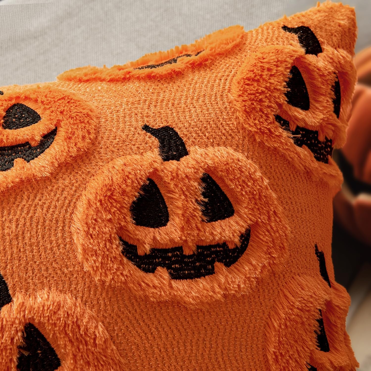 Pumpkin Patch Faux Fur Throw Pillow Covers - 18x18in, Set of 2 (Orange & Black)